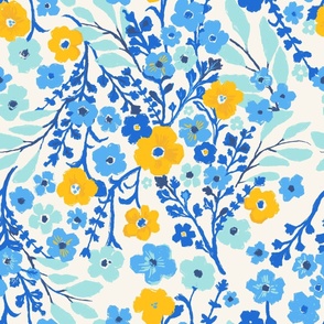 Summer Blooms By The Sea in French Blue, Cobalt Blue, Navy Aqua and Lemon Yellow | 24 inch