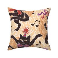Dancing Party Cats Medium Scale - Brown, Yellow, Red, Purple