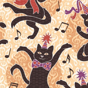 Dancing Party Cats Medium Scale - Brown, Yellow, Red, Purple