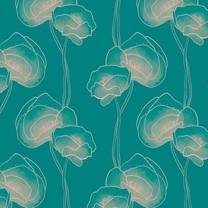 Teal and Pink Deco Poppies (Soft)