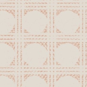 distressed Geo circle grid in peachy pink and pearl white