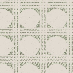 distressed Geo circle grid in sage green and pearl white