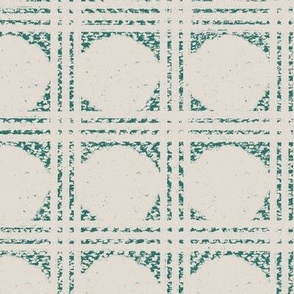 distressed Geo circle grid in emerald green and pearl white