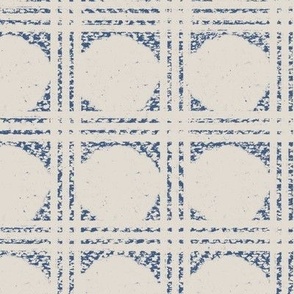 distressed Geo circle grid in indigo blue and pearl white