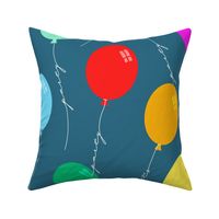 Let's have a party Balloons with wording on white string - colorful with blue background – Extra large (XL) Scale – playful and colorful for interior styles from modern to eclectic 