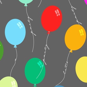 Let's have a party Balloons with wording on white string - colorful with dark grey background – Extra large (XL) Scale – playful and colorful for interior styles from modern to eclectic 