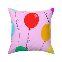Let's have a party Balloons with wording on black string - colorful with light pink background – Extra large (XL) Scale – playful and colorful for interior styles from modern to eclectic 