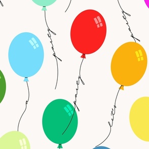 Let's have a party Balloons with wording on black string - colorful with light background – Extra large (XL) Scale – playful and colorful for interior styles from modern to eclectic