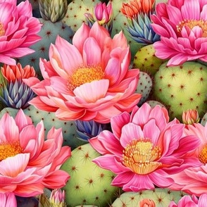 CACTUS LARGE PINK FLOWERS 5 SPRING GREEN PINK FLWRHT