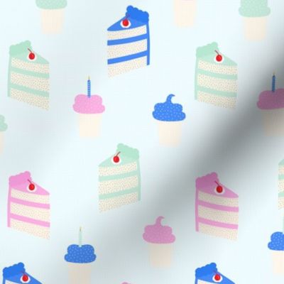 Celebrate Birthday Multicolor Cakes and Cupcakes with Sprinkles and Cherries