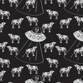 Black and grey  UFO Cow Abduction Aliens