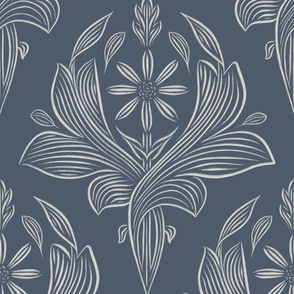 medium scale // classic botanical line art - inky blue_ subtle grey