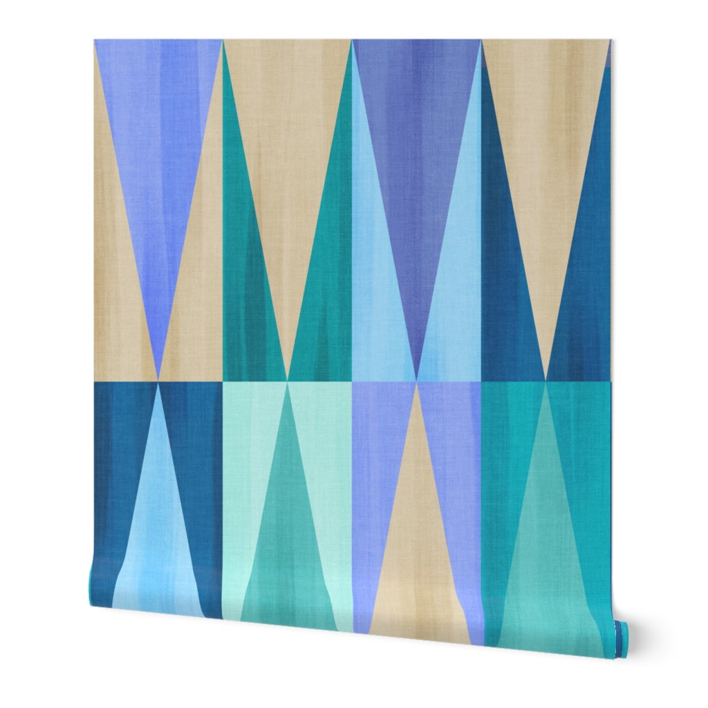 L - Mid Mod Deco Diamond Party Wall 1 boho textured tonal pastels blue 