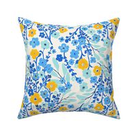 Seaside Flowers Cobalt Blue Sunny Yellow Coastal Casual Mediterranean