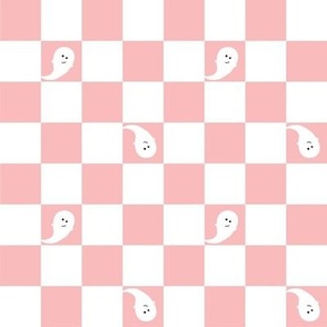 Halloween Ghost Checkers - Pink & White