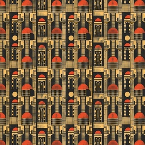 Retro Urban Tapestry - Art Deco Cityscape