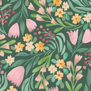 floral fancy green wallpaper scale