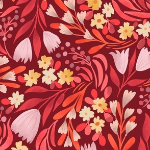 floral fancy red wallpaper scale