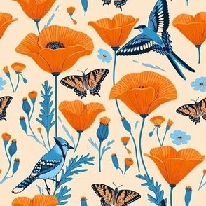 Californian Dreams // Orange poppies and blue jays