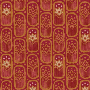 Vintage indian floral folk pattern in block print style. Red.