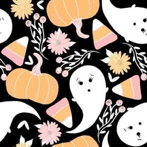 Cute Girly Floral Halloween Ghosts -  8”x8”