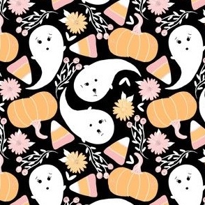 Cute Girly Halloween Floral Ghosts - 4”x4”