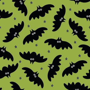 (L) Halloween Bats Black on Green