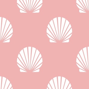 rounded white scallop shells - half-drop on light pink