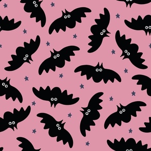 (L) Halloween Bats Black on Pink