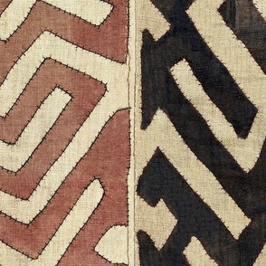 vintage kuba cloth applique design, Jumbo repeat,  terra cotta and black