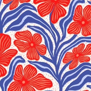 L - Whimsical Blooms - Red, White & Blue - 4th of July - Independence Day Fabric