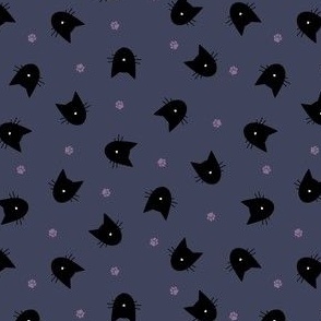 (S) Halloween Minimal Cats Black on Night Blue
