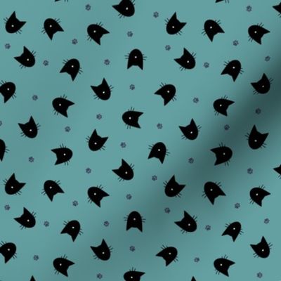 (S) Halloween Minimal Cats Black on Teal