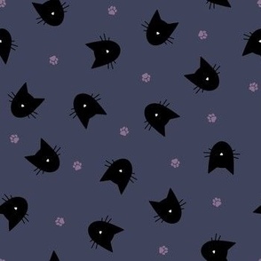 (M) Halloween Minimal Cats Black on Night Blue