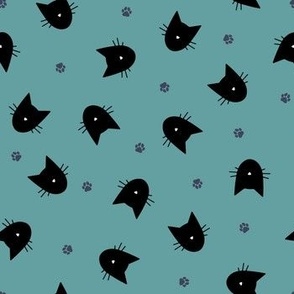 (M) Halloween Minimal Cats Black on Teal