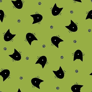 (L) Halloween Minimal Cats Black on Green