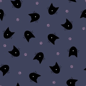 (L) Halloween Minimal Cats Black on Night Blue