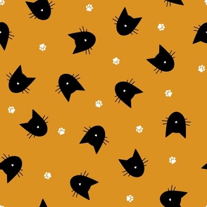 (L) Halloween Minimal Cats Black on Orange