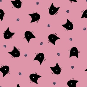(L) Halloween Minimal Cats Black on Pink