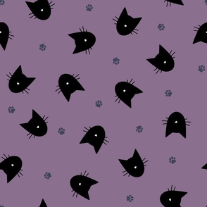 (L) Halloween Minimal Cats Black on Purple