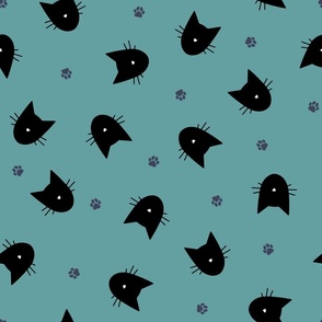 (L) Halloween Minimal Cats Black on Teal