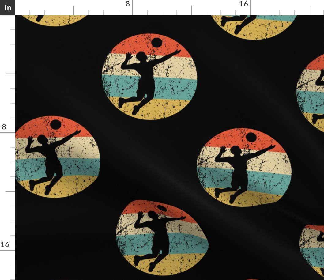 Volleyball Player Serve Silhouette Retro Sports Repeating Pattern Black