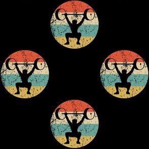 Powerlifting Weightlifter Retro Weightlifting Fitness Repeating Pattern Black
