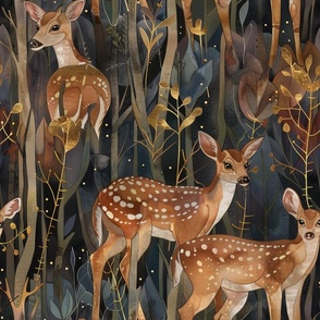 Watercolor White Spotted Deer in a Magical Fantasy Woodland Forest