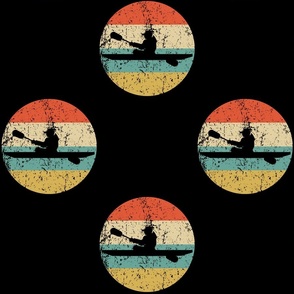 Kayaker Kayak Silhouette Retro Kayaking Repeating Pattern Black