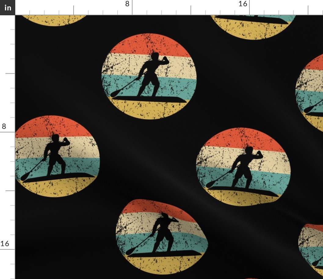 Paddleboarder Paddleboarding Silhouette Retro Paddleboard Repeating Pattern Black