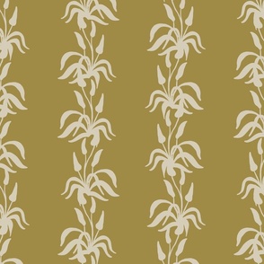 SMALL DESERT FLOWER TWO COLOUR FLORAL STRIPE-MUSTARD YELLOW GREEN-IVORY OFF WHITE
