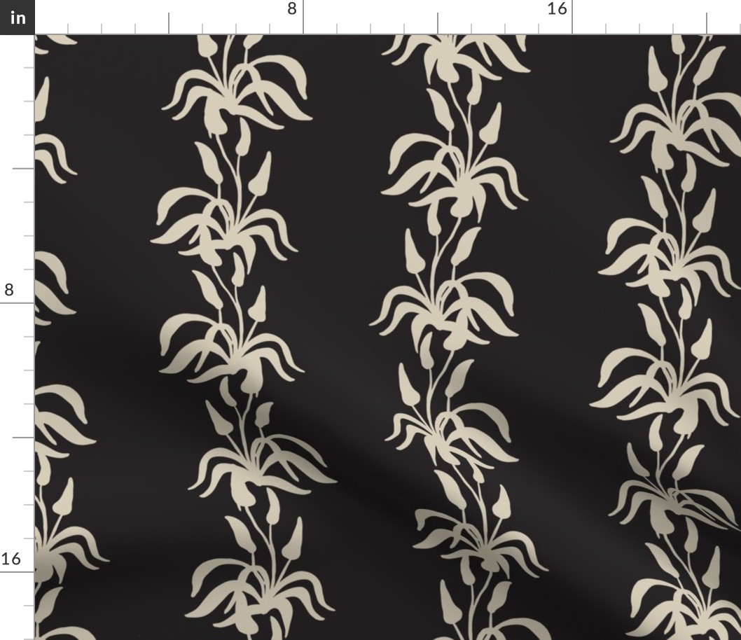 SMALL TRADITIONAL WESTERN DESERT MONO FLOWER BOTANICAL STRIPE-BLACK AND EGGSHELL WHITE