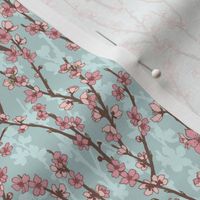 Spring Time Peach Blossoms on Sky Blue (small scale)