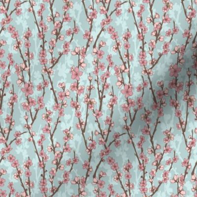 Spring Time Peach Blossoms on Sky Blue (small scale)